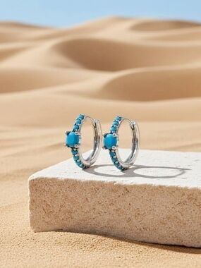 Sterling Silver Turquoise Huggies